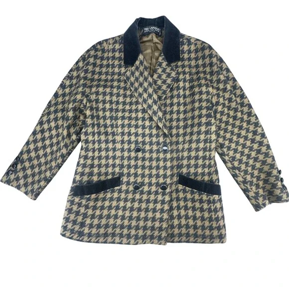 Ted Lapidus Paris Vintage Wool Houndstooth‎ Blazer&Skirt Set 42 Made in France - Picture 2 of 13